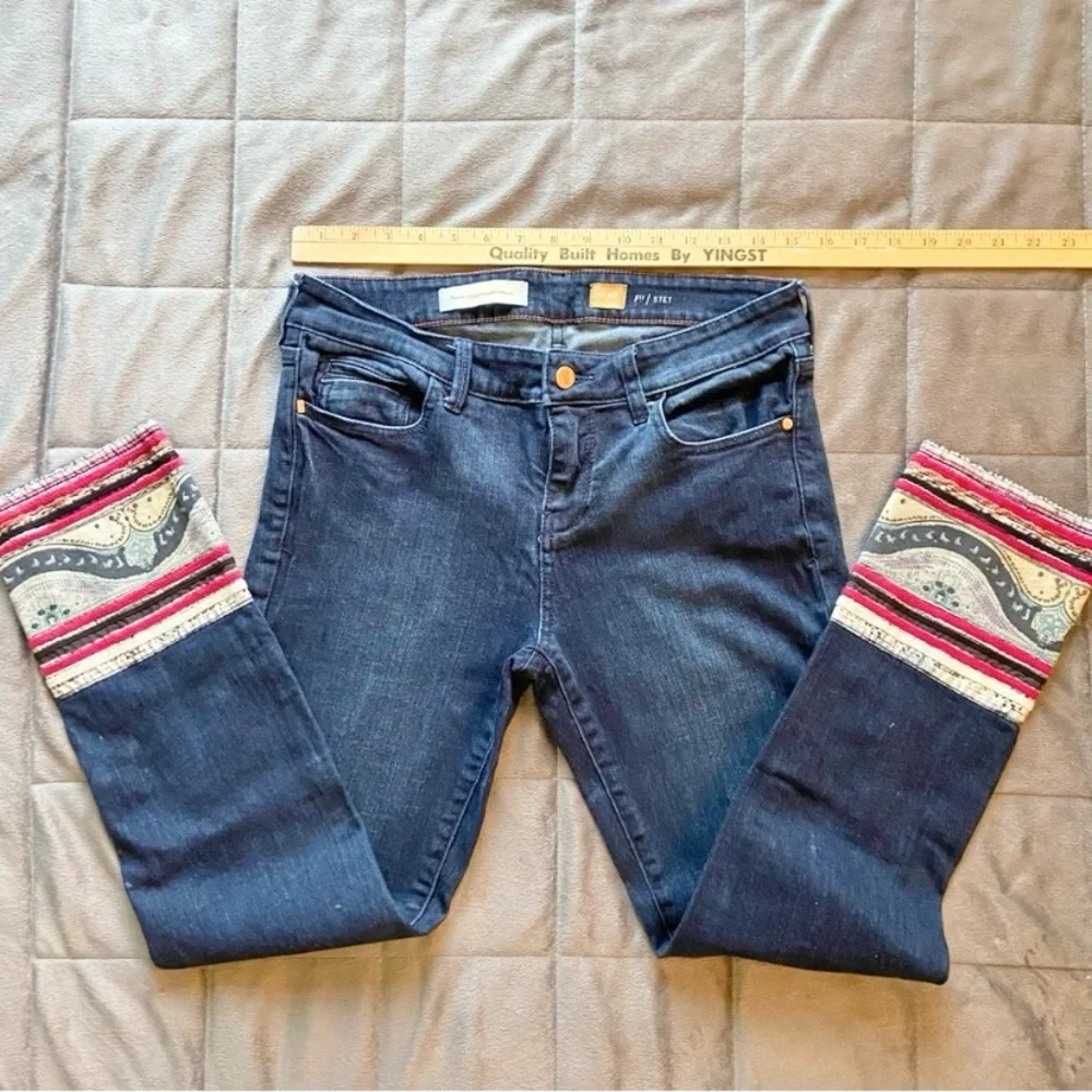 Pilcro and the Letterpress Blue Cropped Jeans with Multicolor Trim - Picture 7 of 9